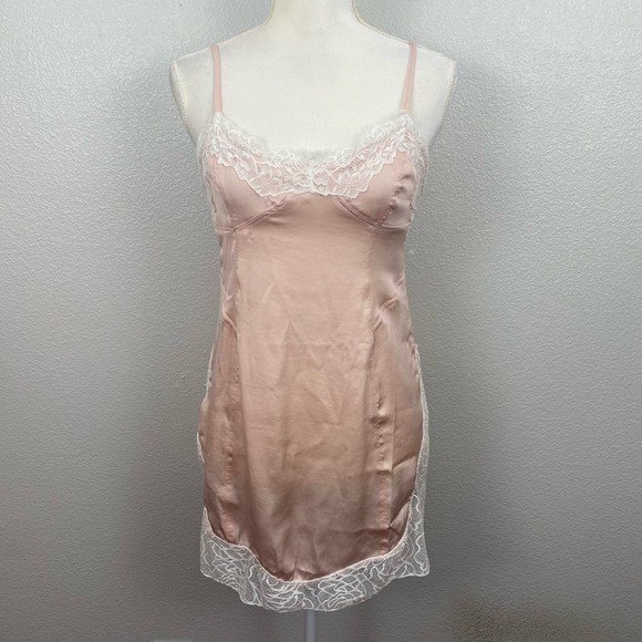 Free People Aries Pink Satin Lace Slip Dress - Picture 3 of 13